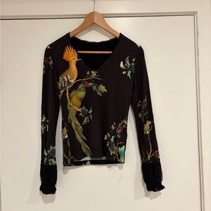Roberto Cavalli Black Top with Colorful Bird Design